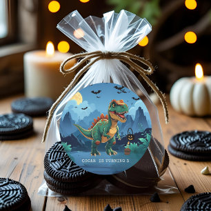 Sticker Rond Éffrayant Dinosaure Halloween Anniversaire Personn