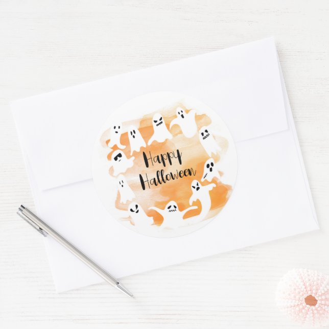 Sticker Rond Éffrayant fantôme Halloween fête aquarelle (Enveloppe)