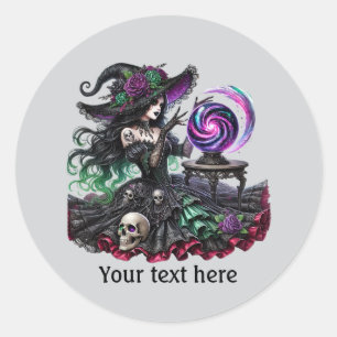 Sticker Rond Éffrayant Halloween sorcière personnalisable
