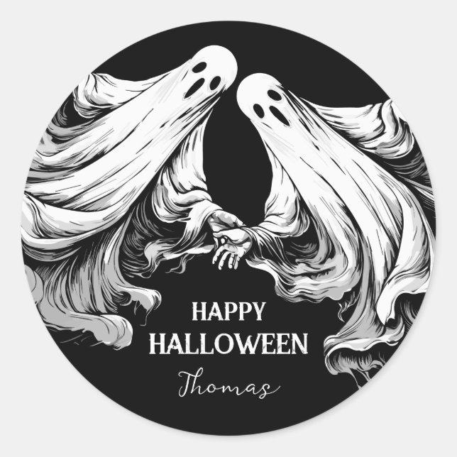 Sticker Rond Éffrayant Joyeux Halloween Party Traite avec fantô (Devant)