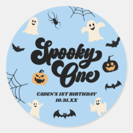 Sticker Rond Éffrayant One Blue Halloween 1er anniversaire