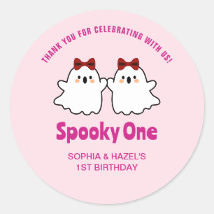 Sticker Rond Éffrayant One Cute Twins Halloween 1er Anniversair