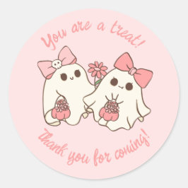 Sticker Rond Éffrayant One mignonne rose Fantôme & Bows 1er ann