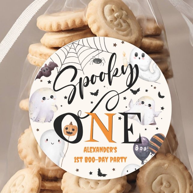 Sticker Rond Éffrayant Un Halloween 1er Anniversaire Fête Migno (Créateur téléchargé)
