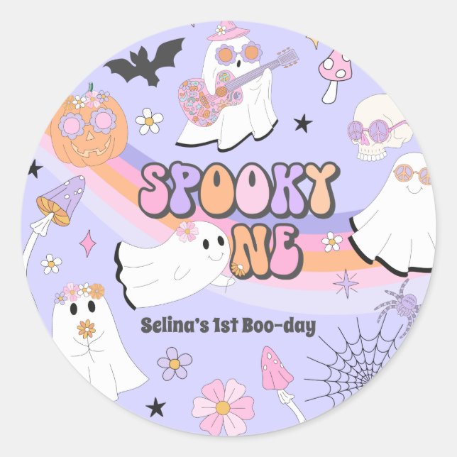 Sticker Rond Éffrayant Un Halloween Fantôme Super 1er Anniversa (Devant)