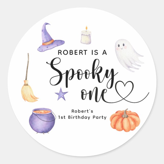 Sticker Rond Éffrayant Un Halloween Premier anniversaire (Devant)