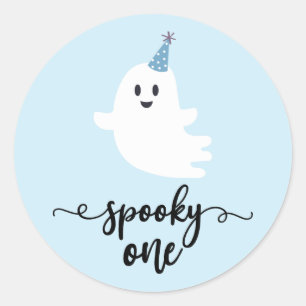 Sticker Rond Éffrayant un jote fantôme Halloween 1er anniversai