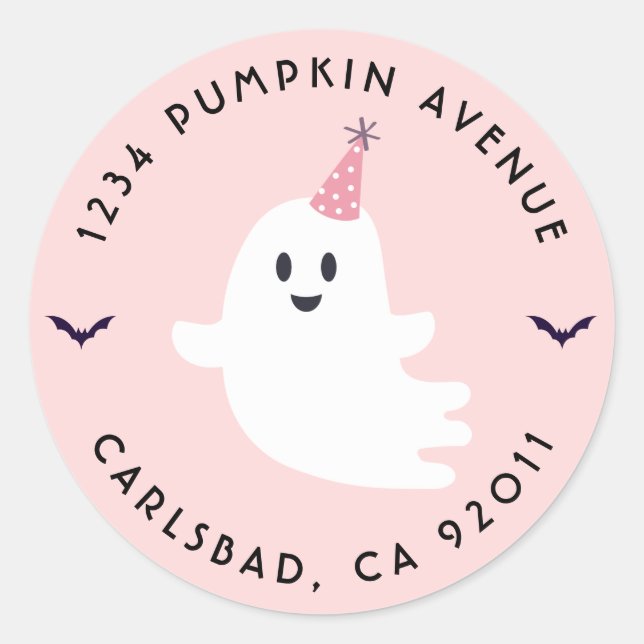 Sticker Rond Éffrayant Une Halloween Fantôme Anniversaire Adres (Devant)