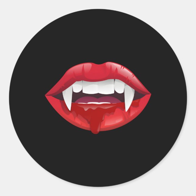 Sticker Rond Effrayant Vampire Lèvres Le Sang Dracula Hallowee (Devant)