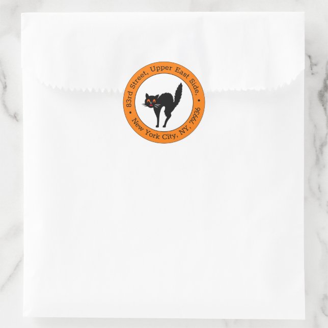 Sticker Rond Éffrayante effroi Chat noir Halloween Adresse de r (Sac)
