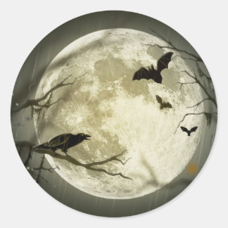 Sticker Rond Éffrayante Lune Arbre d'automne Destinée Célébrati