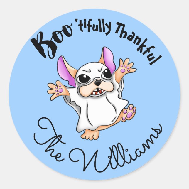 Sticker Rond Éffrayants câlins : mignon Bulldog Halloween Merci (Devant)