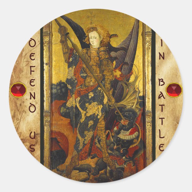 Sticker Rond Église Saint-Michel-Vanquishing Devil as Medieval  (Devant)