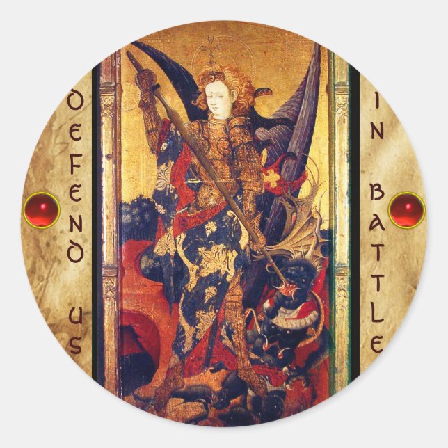 Sticker Rond Église Saint-Michel-Vanquishing Devil as Medieval  (Devant)