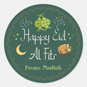 Sticker Rond Eid-al-Fitr personnalisé / Eid Mubarak / Raya Ketu
