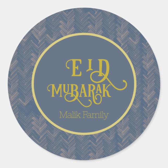 Sticker Rond Eid Moubarak Chevron Retro Blue Personnalisé (Devant)