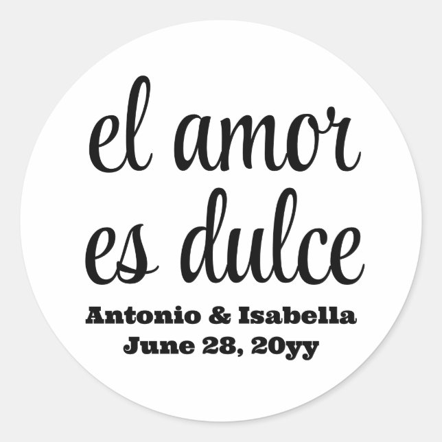 Sticker Rond El amor es dulce mariage accueil pour invités (Devant)