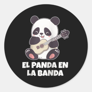 Sticker Rond El Panda En La Banda Panda Espagnole Ours Ukulele 
