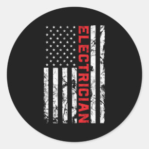 Sticker Rond Electricien Patriotique Américain Drapeau Electric