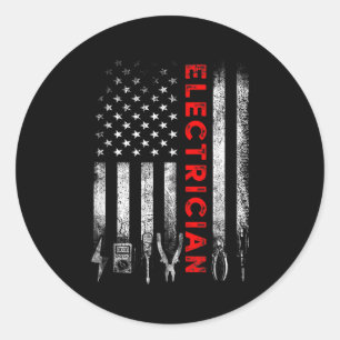 Sticker Rond Électricien Patriotique Drapeau Américain Fête des