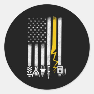 Sticker Rond Electricien US Drapeau Outils pour Electriciens