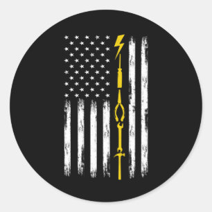 Sticker Rond Electricien US Drapeau Outils pour Electriciens