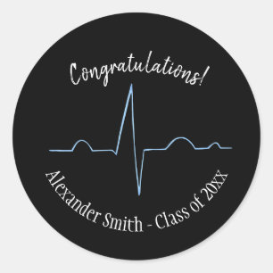 Sticker Rond Electrocardiogramme bleu Graduation personnalisée