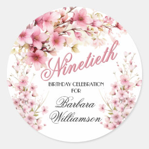 Sticker Rond Elégance Arc Floral Rose 90ème anniversaire
