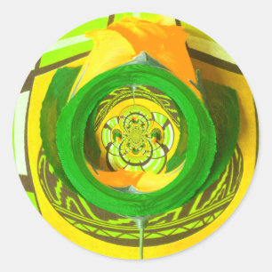 Sticker Rond Elégance d'or : Beau art rose jaune africain