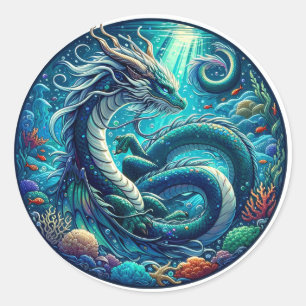 Sticker Rond Élégance écologique : le majestueux dragon sous-ma