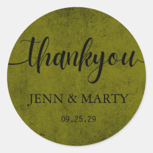 Sticker Rond Élégance moderne Mariage vert olive Merci