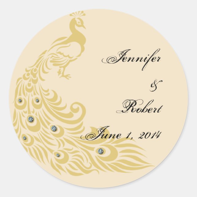 Sticker Rond Elégance Peacock Art Déco Mariage Enveloppe Sceau (Devant)
