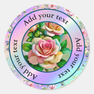 Sticker Rond Elégance Rose rose et jaune Aquarelle Pastel