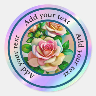 Sticker Rond Élégance Roses Roses et Jaune Aquarelle Pastel