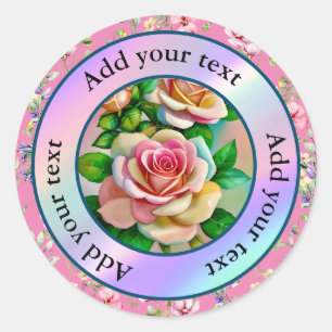 Sticker Rond Élégance Roses roses et jaunes aquarelle pastel