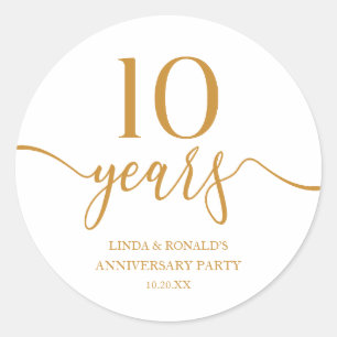 Sticker Rond Élégant 10e anniversaire de Mariage de Champagne