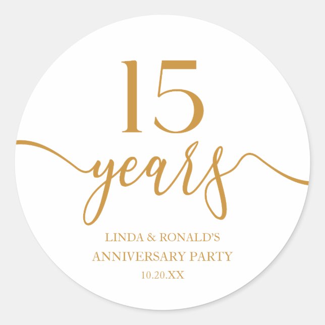 Sticker Rond Élégant 15e anniversaire de Mariage Champagne (Devant)