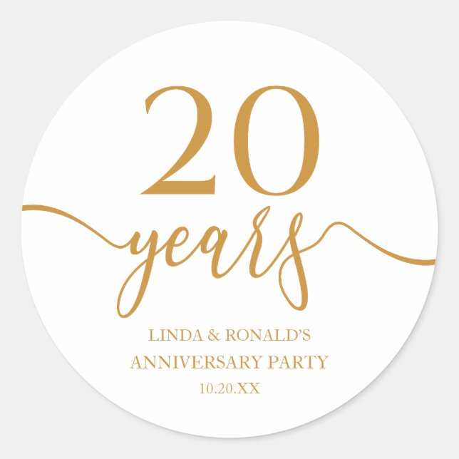 Sticker Rond Élégant 20e anniversaire de Mariage Champagne (Devant)