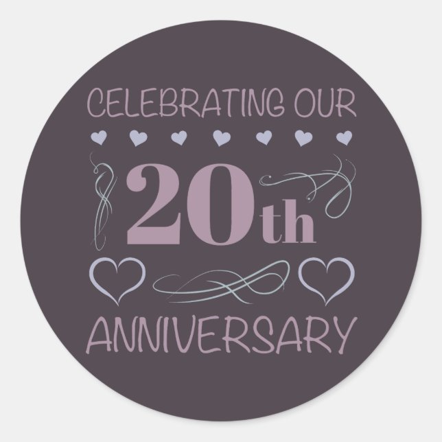 Sticker Rond Élégant 20e anniversaire Mariage Lavande (Devant)