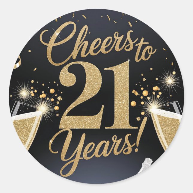 Sticker Rond "Elégant 21e anniversaire design - Parties scintil (Devant)
