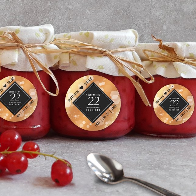 Sticker Rond Élégant 22e anniversaire de Mariage de cuivre (Elegant 22nd Copper Wedding Anniversary Round Sticker Cover Photo.)