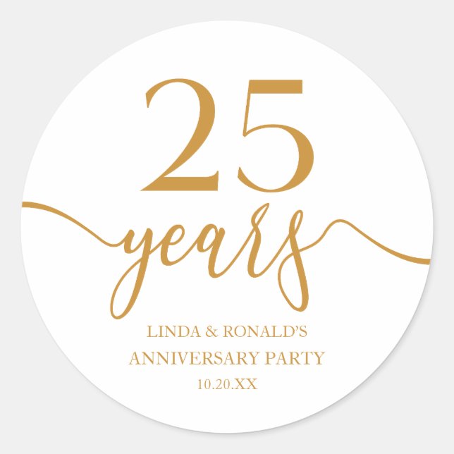 Sticker Rond Élégant 25e anniversaire de Mariage Champagne (Devant)