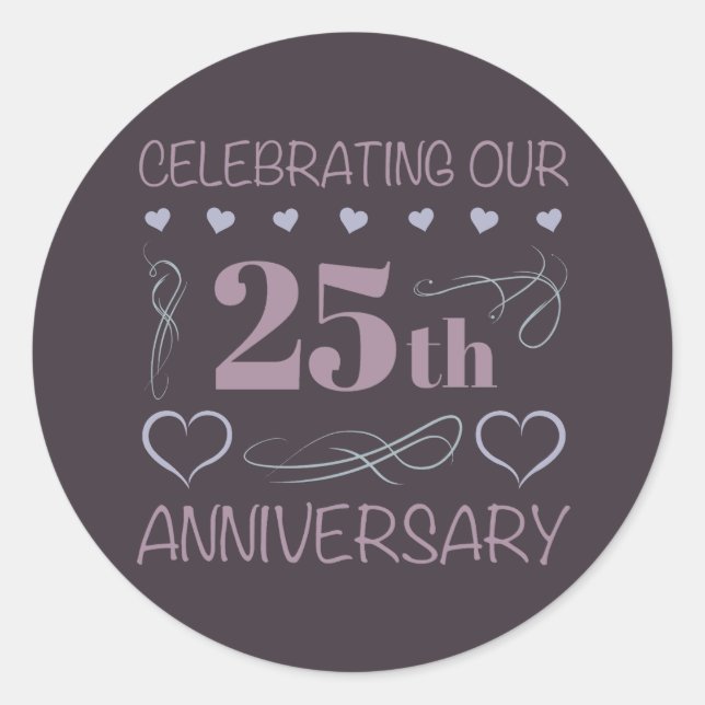 Sticker Rond Élégant 25e anniversaire de Mariage violet (Devant)
