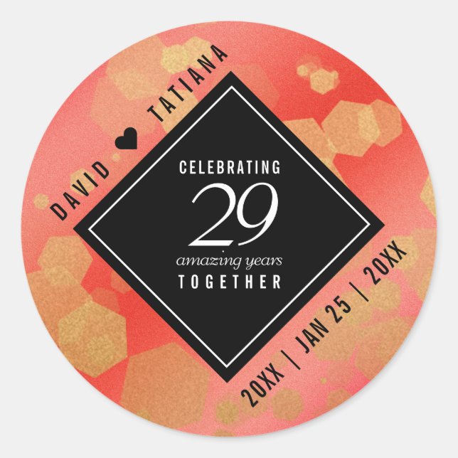 Sticker Rond Élégant 29e anniversaire du Mariage Garnet (Devant)