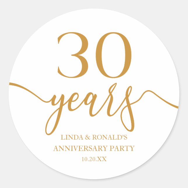 Sticker Rond Elégant 30e anniversaire de Mariage Champagne (Devant)