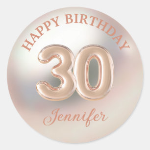 Sticker Rond élégant 30e anniversaire heureux rose or élégant