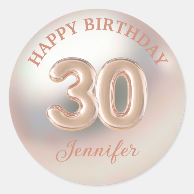 Sticker Rond élégant 30e anniversaire heureux rose or élégant (Devant)