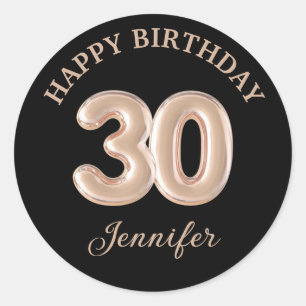 Sticker Rond élégant 30e anniversaire heureux rose or noir