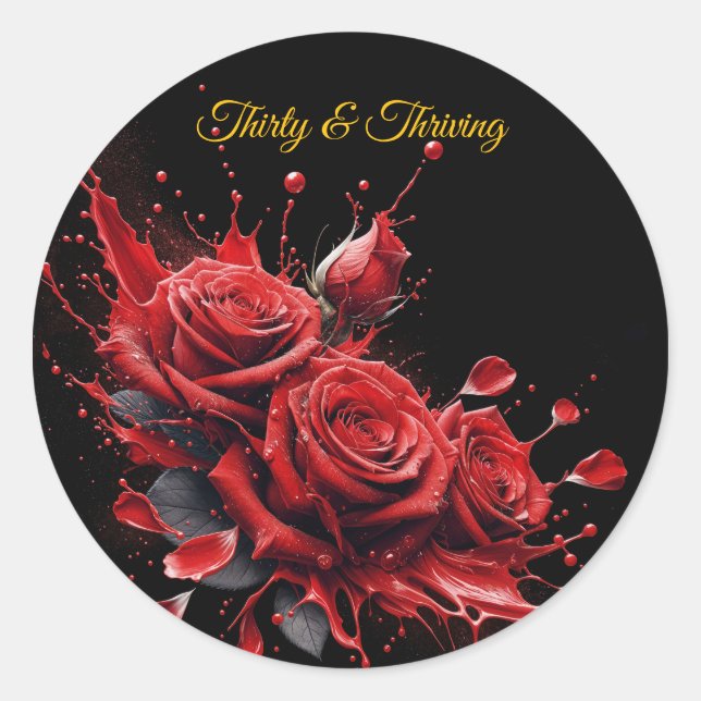 Sticker Rond Elégant 30e anniversaire - Roses en fleurs (Devant)