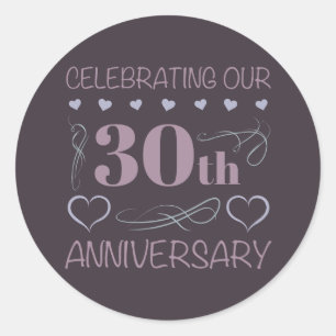 Sticker Rond Elégant 30ème anniversaire de Mariage violet